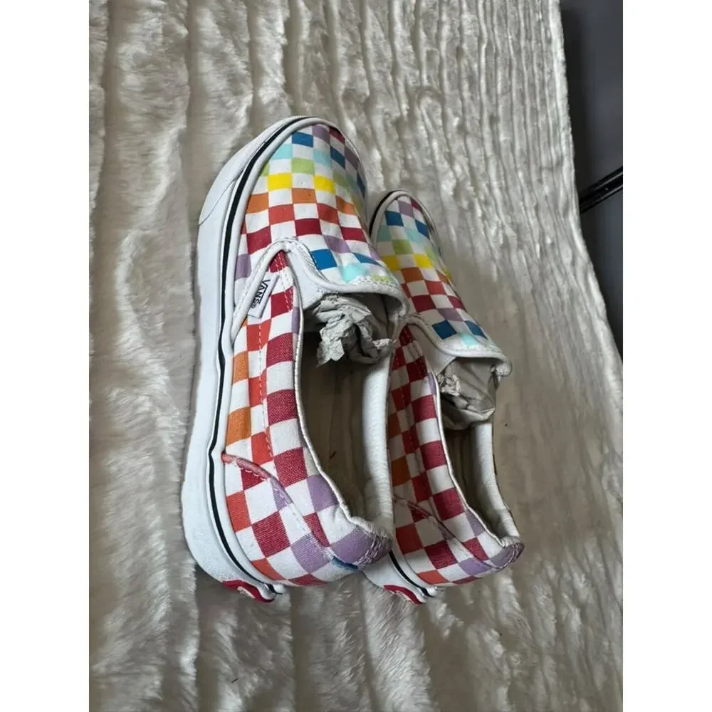 Vans Classic Slip-On Rainbow Checkerboard Canvas Shoes Men's 5.5 Women's 7